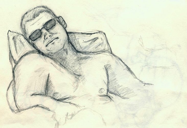 A friend of mine asleep on a camping trip, Pencil